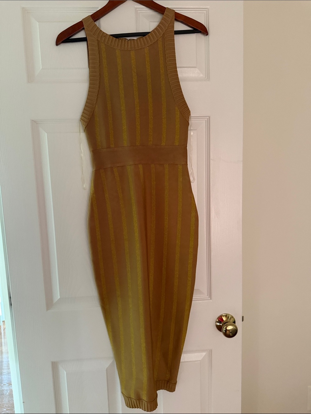 House of CB Olive-Mustard Striped Midi Dress